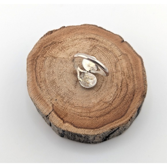 Zuni Flower Turquoise Bypass Ring Semi Adjustable NA Sterling Silver Sz 8.5US ** - Picture 7 of 10